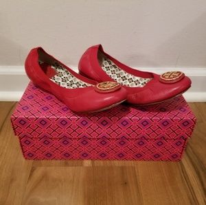 Tory Burch Caroline 2 leather ballet shoes - red